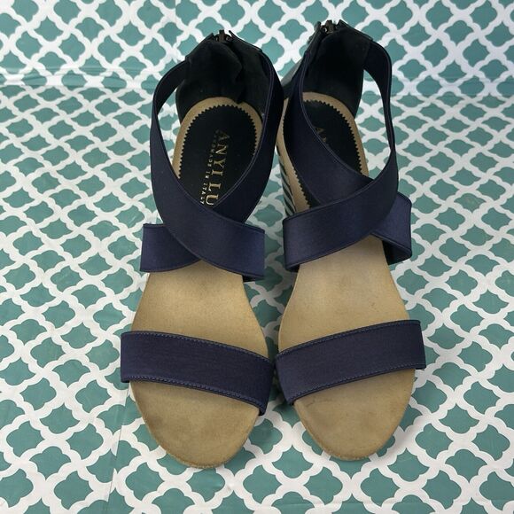 Anyi Lu Christina Wedge Cork‎ Heel Elastic Upper Sandal Women’s Size 39 Blue - Picture 2 of 7